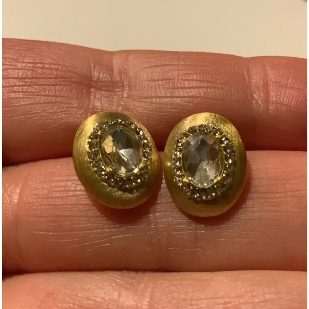 Anthropologie Gold Crystal Earrings Stud Boho CZ Geometric Halo Clear VTG